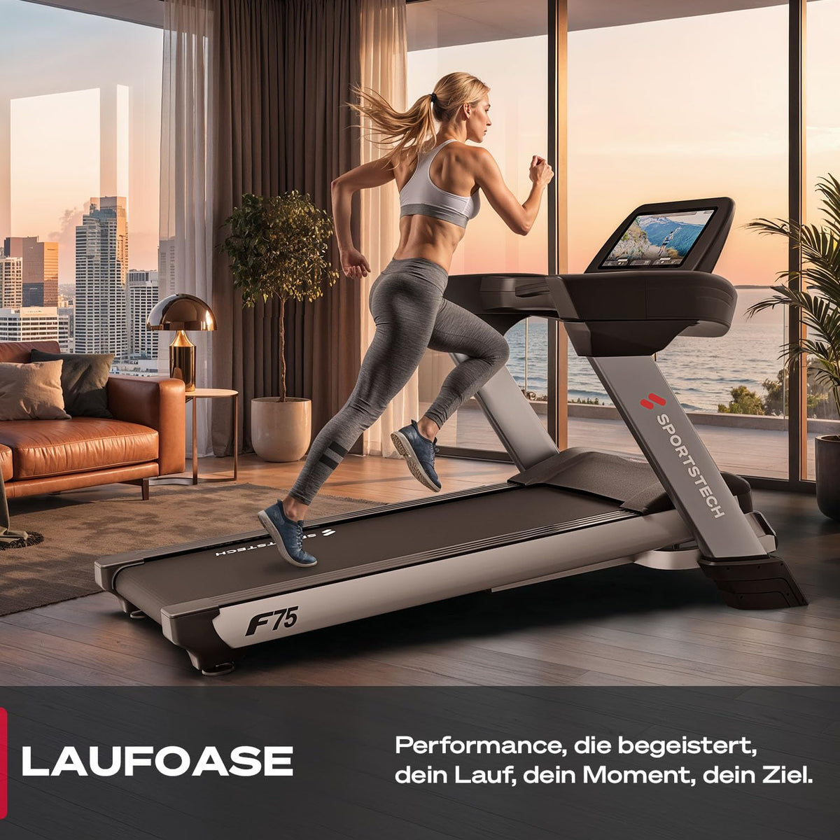 Sportstech, Laufband klappbar mit groรem 21,5-Zoll-Touchdisplay, F75