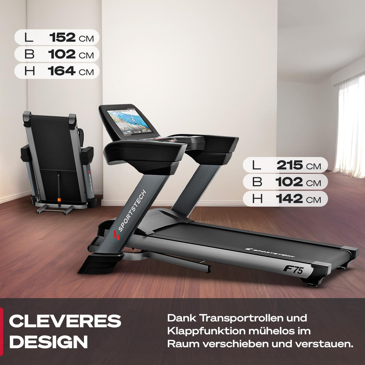 Sportstech, Laufband klappbar mit groรem 21,5-Zoll-Touchdisplay, F75