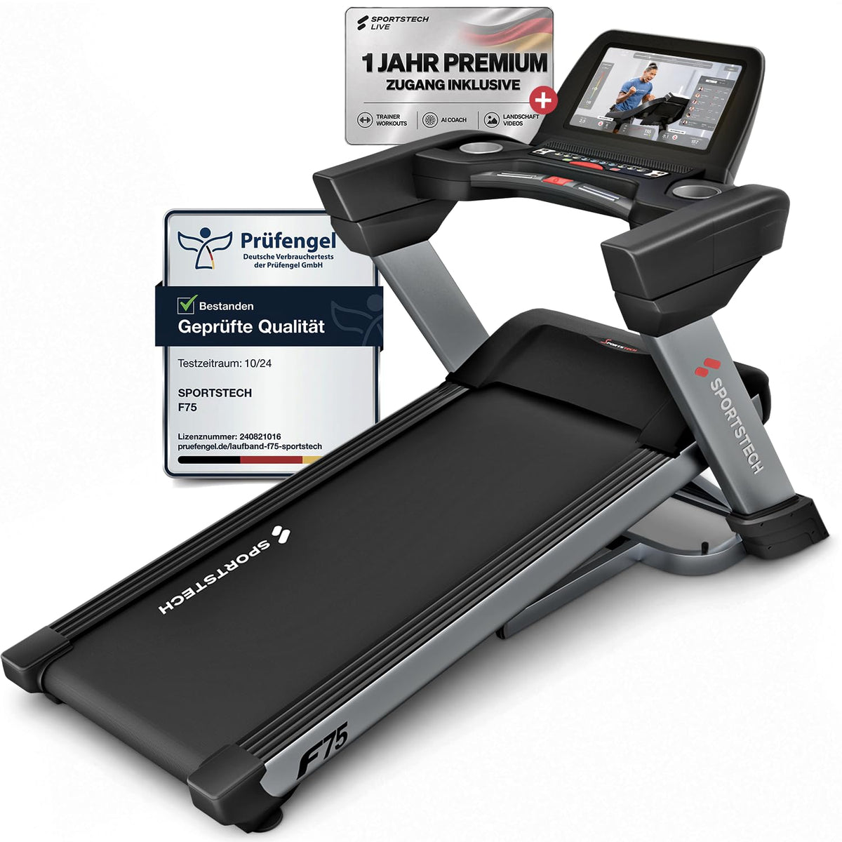 Sportstech, Laufband klappbar mit groรem 21,5-Zoll-Touchdisplay, F75