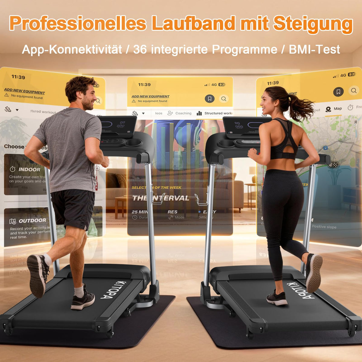 Kitopa Laufband für Zuhause, 48*120CM Laufbereich,Klappbar mit 18% Steigung