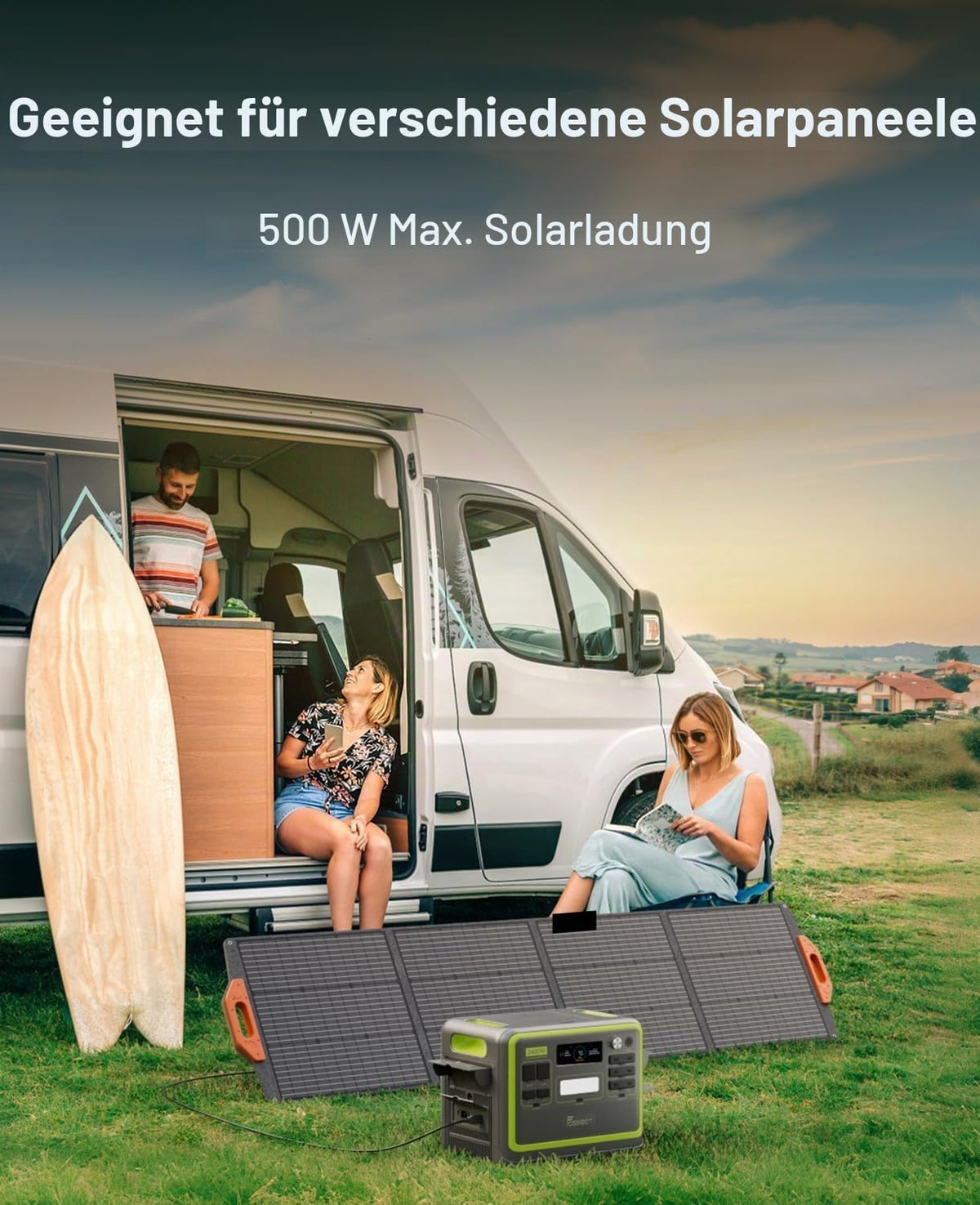FOSSiBOT F2400 Powerstation mit 200W Solarpanel faltbar, Solargenerator 2048Wh LiFePO4 Batterie 230V 2400W 3AC Ausgängen, USV‑Funktion <10 ms Mobile Stromerzeuger für Camping/Reise/Zuhause/Notfall