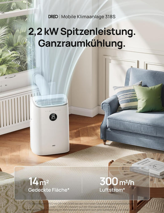 DREO Mobile Air Conditioner, 7,500 BTU Mobile Air Conditioner for Bedroom & Office, 3-in-1 Cooling/Ventilation/Dehumidification, App/Voice Control/Remote Control, Drainage-Free, Window Set, 2.5L/h