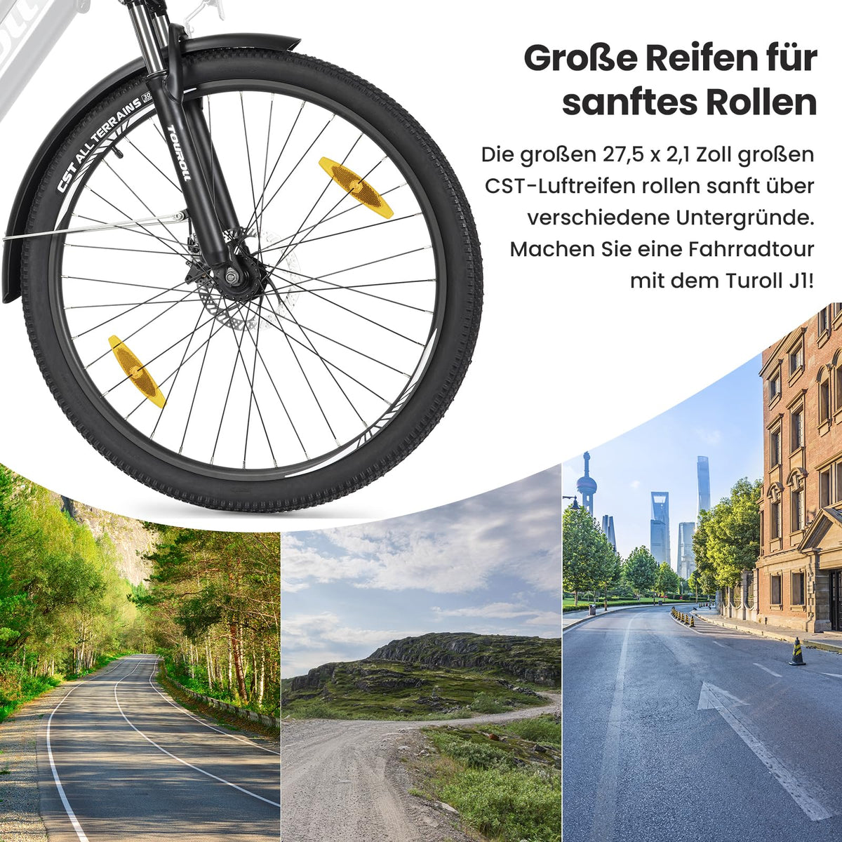 Touroll J1 ST 27,5" E Bike, Elektrofahrrad Trekkingrad E-Bike Herren Damen mit 36V 561.6Wh Akku,100km Reichweite, 250W Motor, E-Fahrrad mit 7-Gang-Getriebe, Pedelec Citybike EBike für Erwachsene