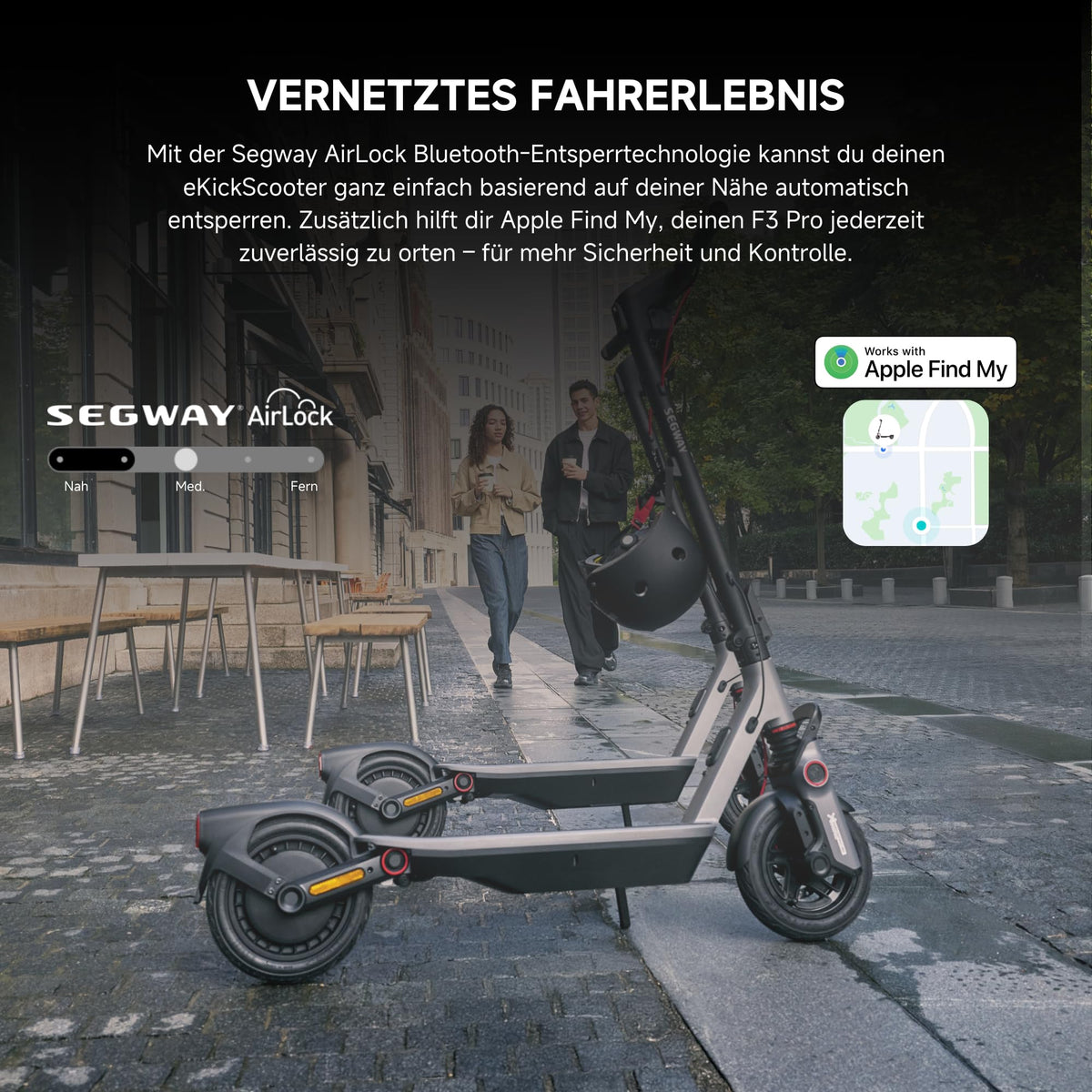 Segway-Ninebot F3 D, E-Scooter mit Straßenzulassung für Erwachsene, 70km Reichweite im Eco-Modus, 120kg Tragfähigkeit, doppelte hydraulische Federung, Smart Display, Schwarz