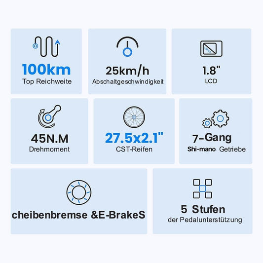 Touroll J1 ST 27,5" E Bike, Elektrofahrrad Trekkingrad E-Bike Herren Damen mit 36V 561.6Wh Akku,100km Reichweite, 250W Motor, E-Fahrrad mit 7-Gang-Getriebe, Pedelec Citybike EBike für Erwachsene