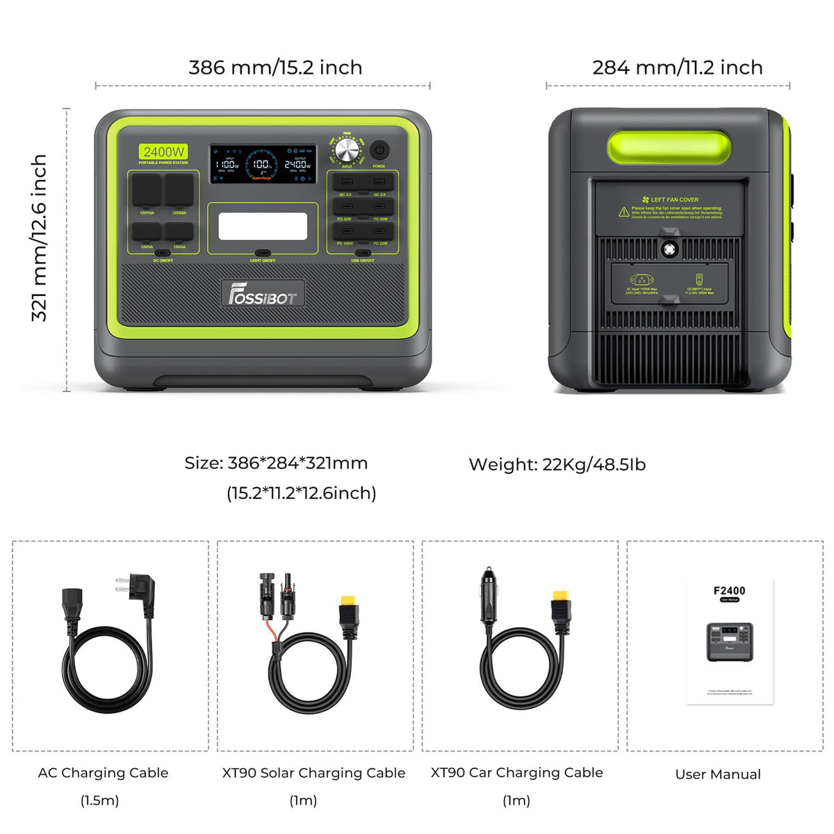 FOSSiBOT F2400 Powerstation mit 200W Solarpanel, Solargenerator 2048Wh LiFePO4 Batterie 230V 2400W 3AC Ausgängen (4800W Peak), Mobile Stromerzeuger für Camping/Reise/Zuhause/Notfall usw