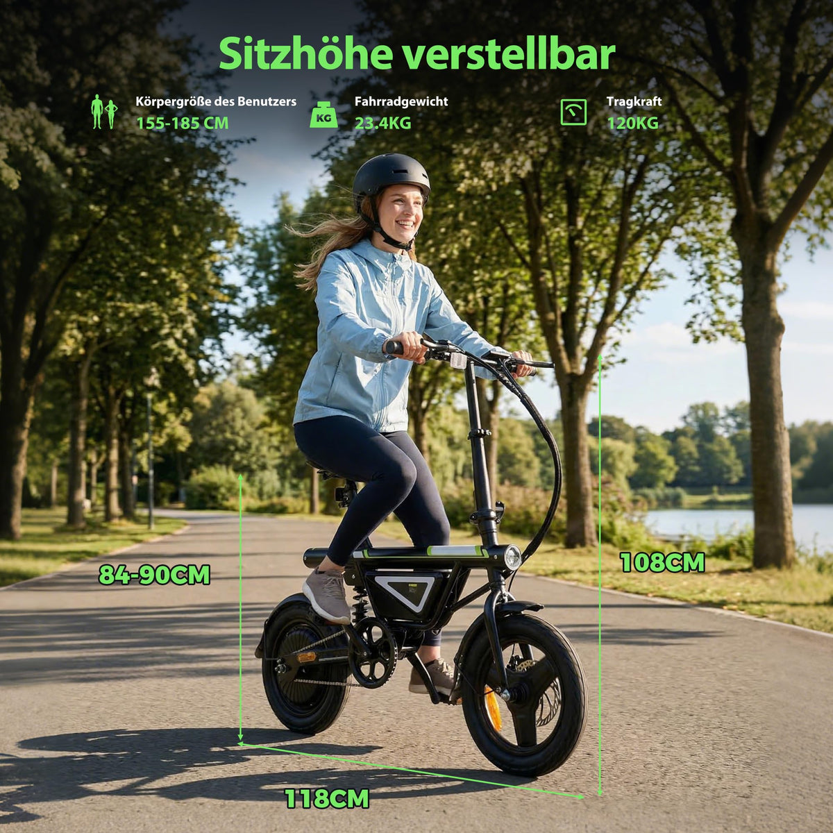 Finbike E-Bike Klapprad 14 Zoll, Elektrofahrrad mit 36V 12Ah Akku für Herren & Damen, 50KM Reichweite, 250W Motor, APP-Steuerung, Faltbares City Bike mit LED-Licht, Leicht & Kompakt für Pendler